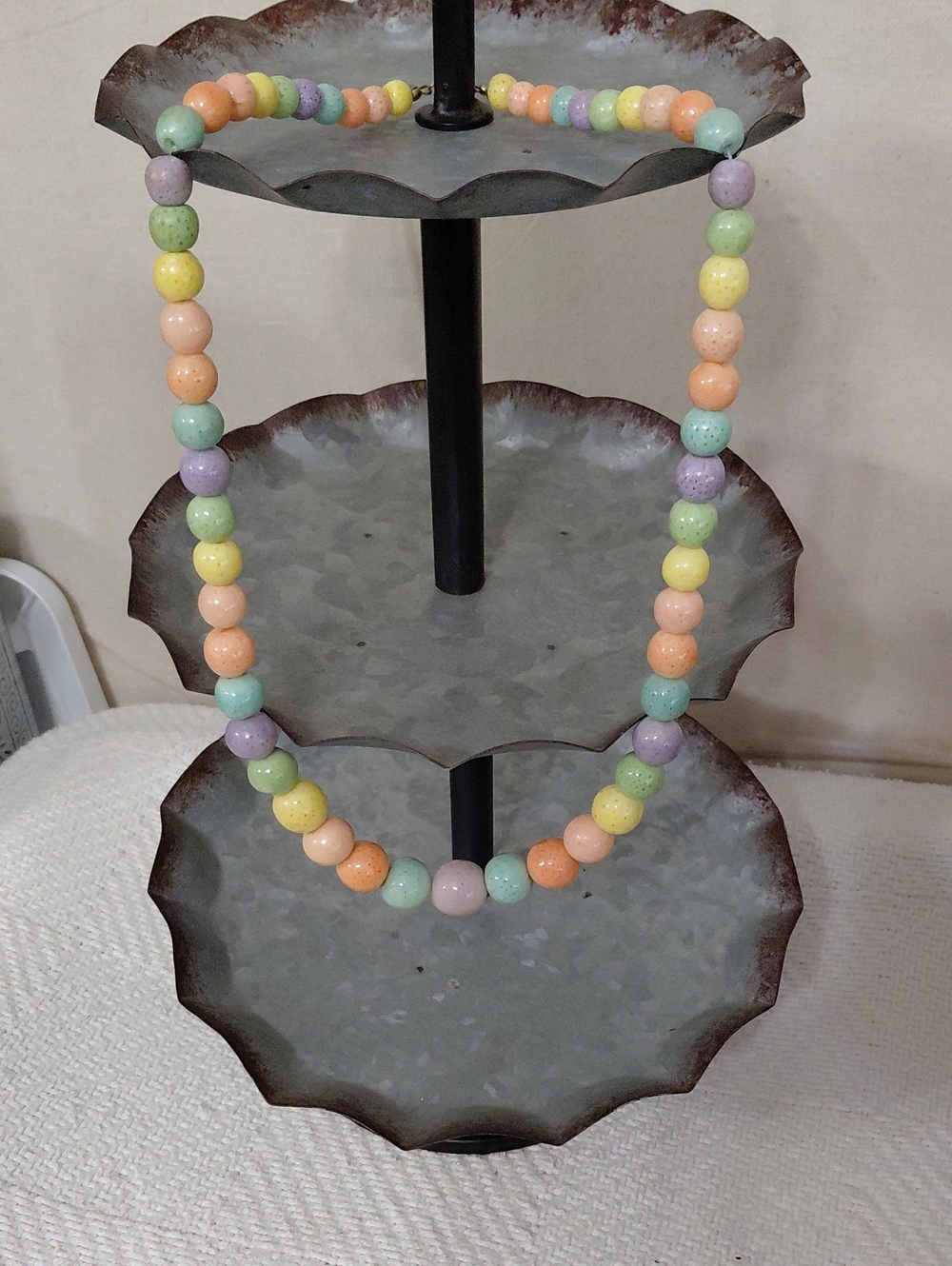 Vintage 1970s, Natural Sponge Coral, Pastel Beaded Necklace